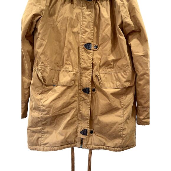 Forever21 Tan Hooded Faux fur Parka Jacket Size M Cotton Blend - Picture 4 of 11